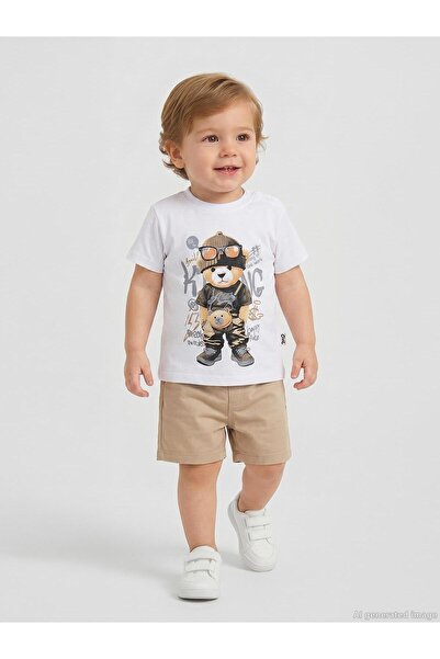 Civil Baby Teddy Bear Printed 6-18 Months Set - White