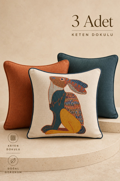 Viamarse Tavşan Figürlü Patchwork Desenli Kıl Biye Dekoratif Kırlent Kılıfı S...