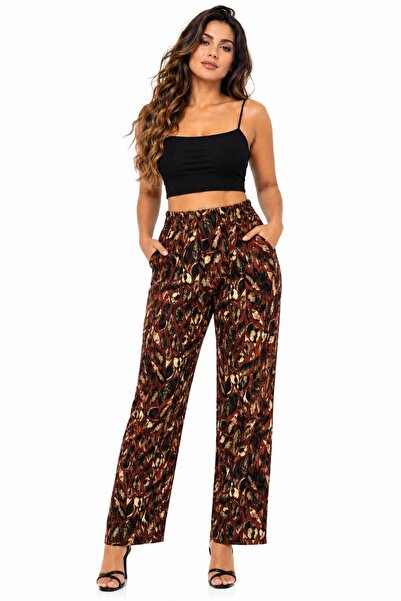 BAGLAN Women's Printed Loose-Legged Elastic Lace-Up Trousers Bgl-St04626