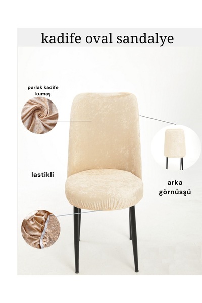 Miray Tekstil Yıkanabilir, Likralı , Kadife Oval Sandalye Kılıfı