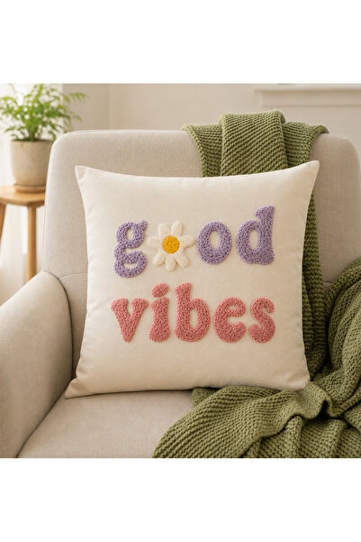 SAYMİNE Punch Processing Decorative Throw Pillow Cover Good Vibes Pillowcase