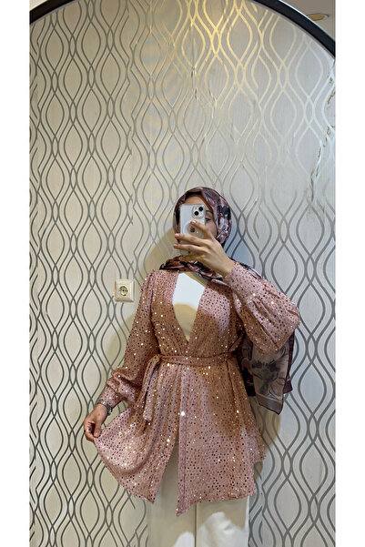 DİLEKBUTİK Pullu kemerli kimono seyyar kemerli