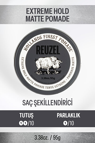 Reuzel Extreme Hold Matte Pomade Ekstra Güçlü Tutucu Mat Krem Wax 95 gr