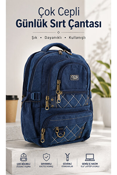 MUCCO Navy Blue Unisex Water Resistant Canvas Backpack - Ccs51411