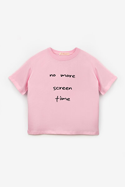 Le Mabelle Pink Short Sleeve Motto Printed Kids T-Shirt