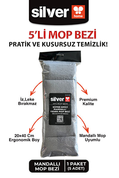SİLVER HOME 5 bucăți de cârpe de mop compatibile cu microfibră, lavabile, pen...