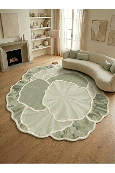 Rugs Modern Halı SDT Yeşil Renkli Modern Organik Formlu Pastel Minimalist Dok...