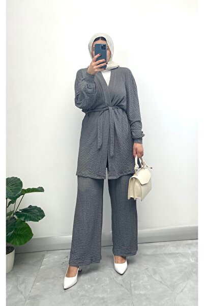 NİSUM MODA Dvodelni set od seersucker teksturiranog kardigana i pantalona sa ...