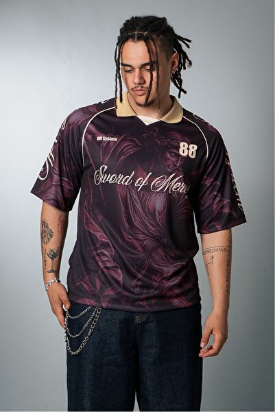 Plus Eighteen Sword Of Mercy Polo Yaka Oversize Μπορντό Μαύρο Ανδρικό Ποδοσφα...