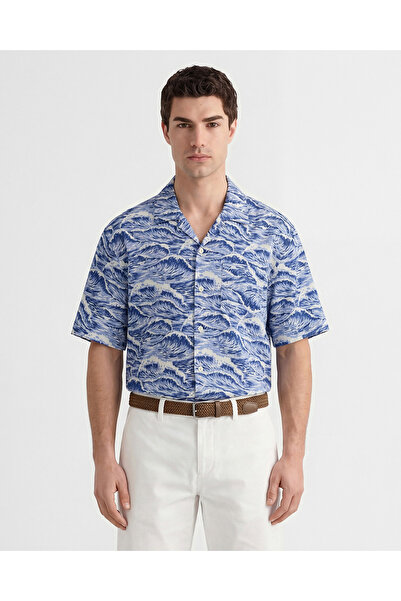 Gant Erkek Mavi Relaxed Fit Baskılı Gömlek