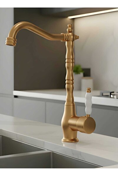 vitkar su armatürleri صنبور مطبخ بتصميم عتيق من راستيك ميكس سوان (ذهبي غير لامع)