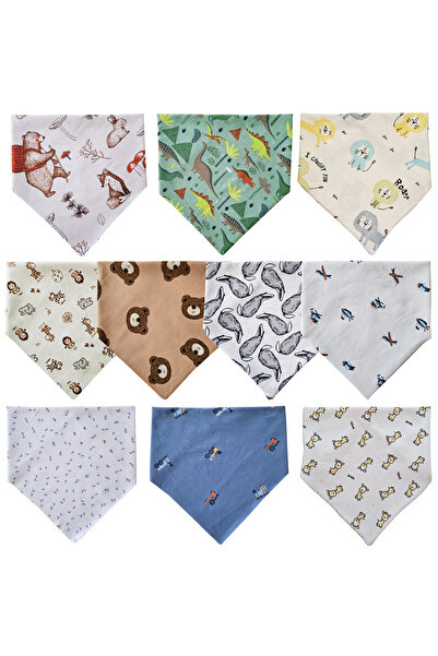 Baby Minik Triangle Scarf Combed Cotton Drool and Feeding Bib 10 Pieces