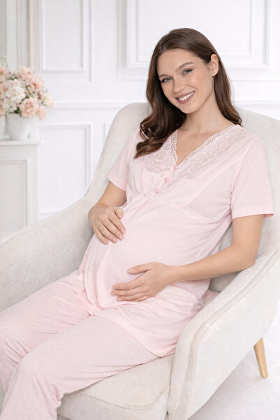 FLZ Hamile Pijama Takımı – Dantel Detaylı Lohusa Pijama Rahat Yazlık 24-81