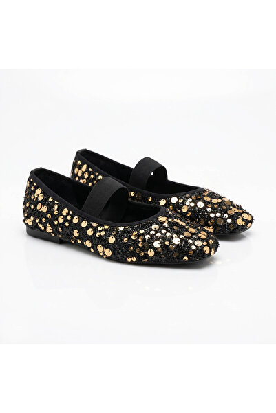 SİBA SHOES حذاء باليرينا نسائي من Lumiere بتفاصيل ترتر ذهبي