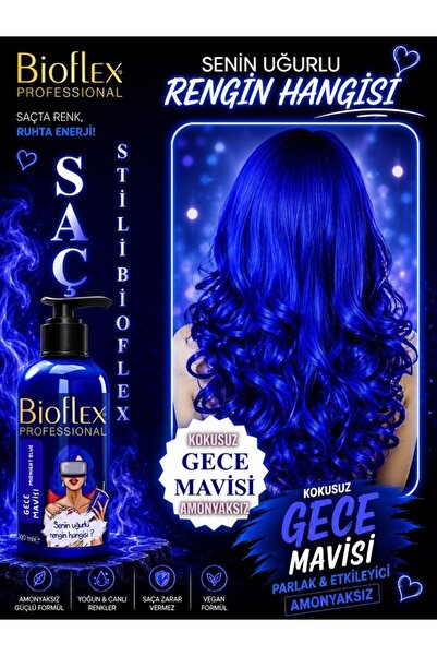 Bioflex Natural Hair Color Geçici-renkli Amonyaksız Gece Mavisi Renkli Saç Bo...