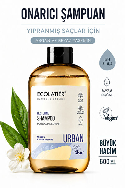 ECOLATIER Onarıcı Şampuan Yıpranmış Saçlar İçin %97,8 Doğal Şampuan Argan Yağ...