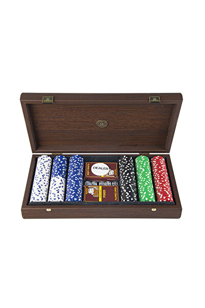 Manopoulos Set de poker cutie din piele ecologică maro