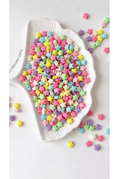 hobi dünyası evim Pastel Tonlarda Karışık Renkli 25 gram Yıldız Desenli Boncu...