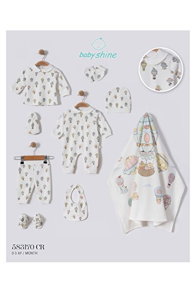 Baby shine طقم استقبال مولود تركي -رسمة البالونات-100%من القطن الطبيعي- 9 قطع...
