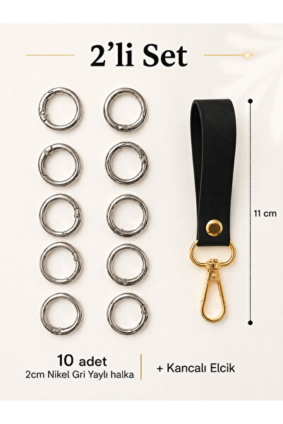 Alya trend Bei̇lys 10 Pieces Silver Metal Spring Rings - Diameter: 2 cm + Gol...