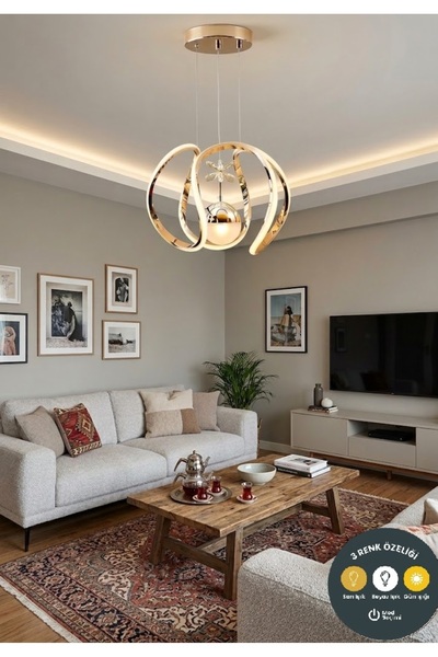 Lzy Avize Store Crown Gold Damla Sarkıt LED Avize 3 Renk | Salon ve Antre İçin
