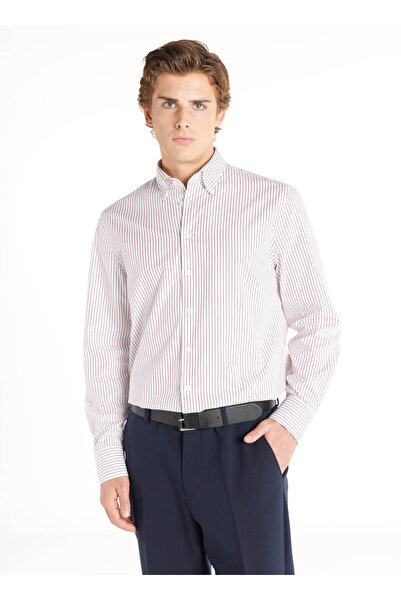 Ted Baker BORDO PAMUK ÇİZGİLİ COMFORT FİT GÖMLEK