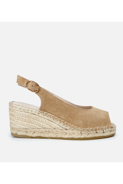 Hotiç Women's Suede Leather Mink Straw Detailed Wedge Heeled Sandals