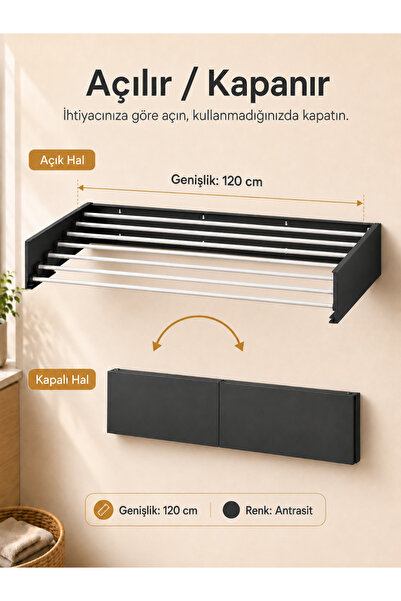 Genel Markalar Çamaşır Kurutma Askısı Katlanır Duvara Monte Balkon Banyo Askı...