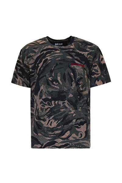 Just Cavalli Haki Erkek Regular Fit Hayvan Desenli T-Shirt 79OAHE25