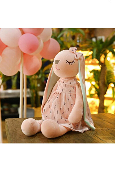 UDATOYS Uzun Kulaklı Sevimli Tavşan Peluş Oyuncak Uyku Oyun Arkadaşı 35 Cm Pembe