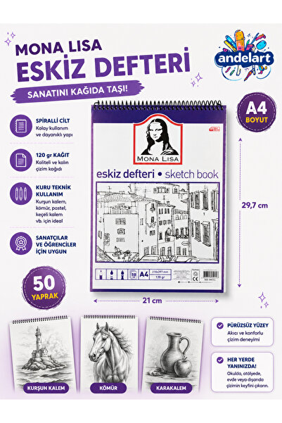 andelart Eskiz Defteri Mona Lisa Telli A4 Defter