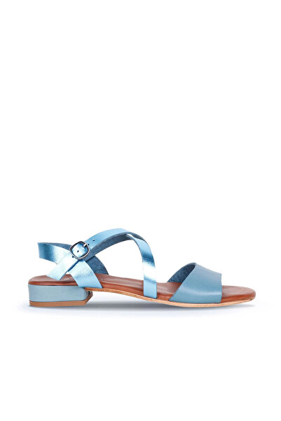 Bueno Shoes Sandale cu toc pentru femei din piele albastră 01ws6108