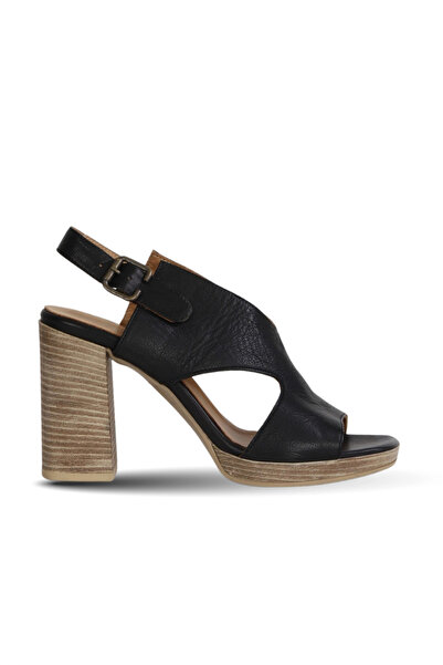 Bueno Shoes Black Leather Women's Heels Sandals 01Wn6403