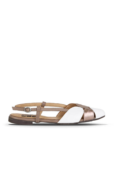 Bueno Shoes Γκρι Λευκά Δερμάτινα Γυναικεία Flat Σανδάλια 01wr3128