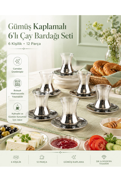 Fiyakalı Ürünler Atölyesi Zerrin Titanium Coated 6-Person 12-Piece Tea Set, D...
