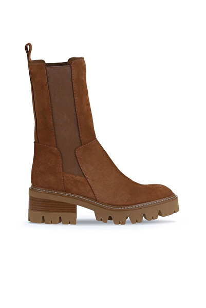 Bueno Shoes Cizme cu toc pentru femei din piele intoarsa deschisa maro 01wv3308