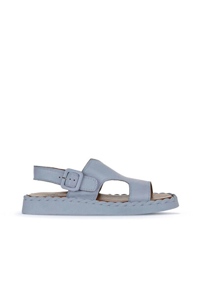 Bueno Shoes Μπλε δερμάτινα γυναικεία φλατ σανδάλια 01wy9104