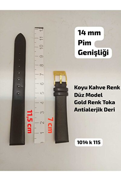 Brality 14 mm Compatible Watch Band - Dark Brown Color, Flat Model - Gold Col...