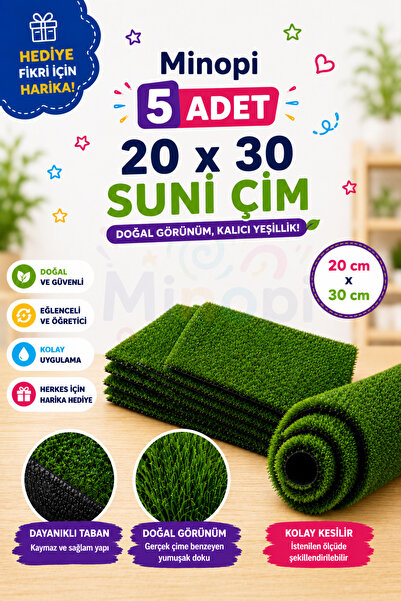 Minopi ( 5 Adet ) Yapay Çim A4 20x30 cm A4 Boyutunda Maket Çim Dekoratif Yapa...