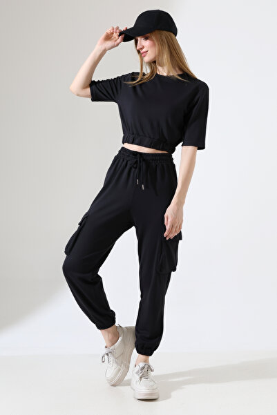 MODUMUZ RAHATLIK Set de trening pentru jogging pentru femei crop buzunar cargo