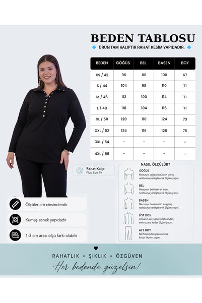 Roxxlen Bluză cu detalii cu capse, mărime mare, neagră