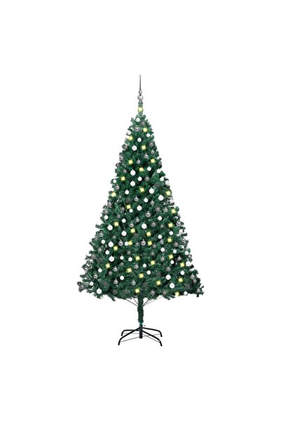 Concept Set pom Crăciun artificial cu LED&globuri, verde, 210 cm PVC