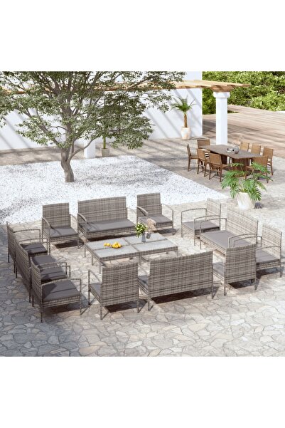 Concept Set mobilier de grădină cu perne, 16 piese, gri, poliratan