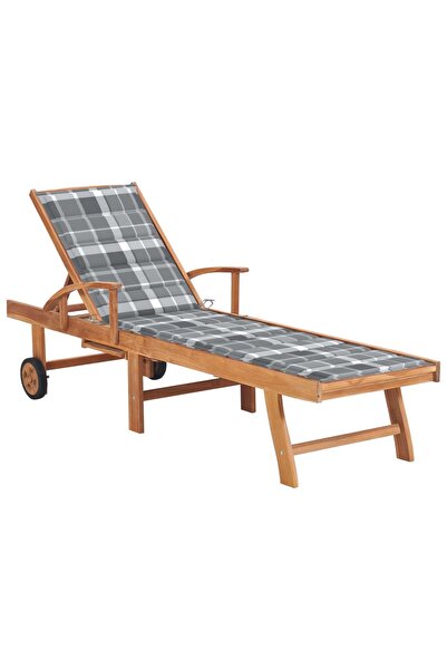 Concept Chaise longue with grey checkered Pillow , solid teak wood