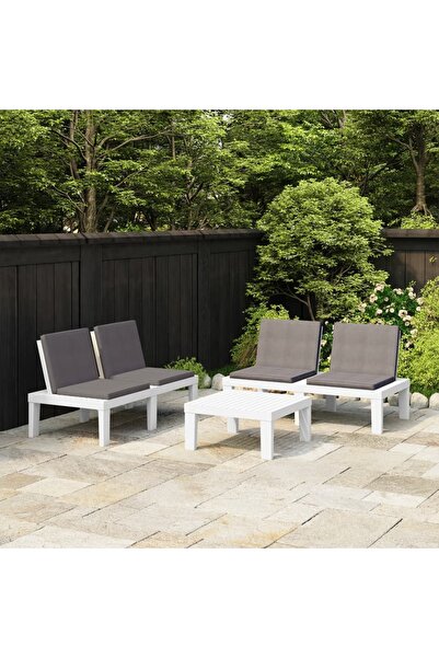 Concept Set mobilier de grădină cu perne, 3 piese, alb, plastic