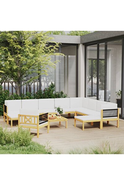 Concept Set mobilier grădină cu perne, crem, 12 piese, lemn masiv acacia