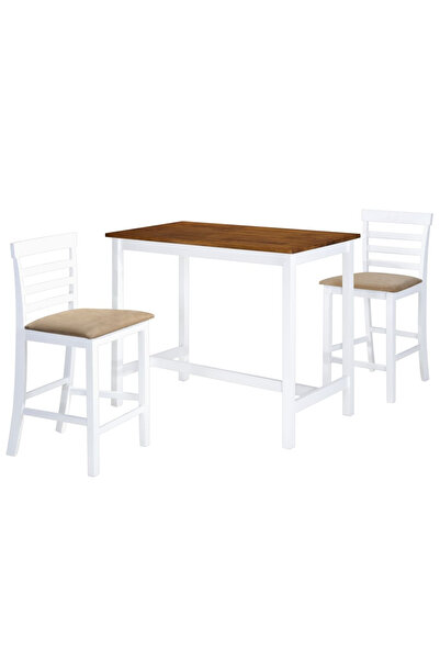 Concept Set masă și scaune de bar, 3 piese, lemn masiv, maro și alb