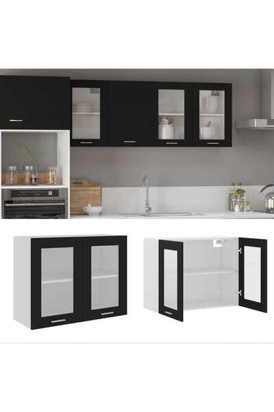 Concept Dulap de sticlă suspendat, negru, 80 x 31 x 60 cm, PAL