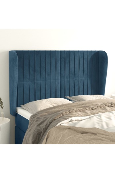 Concept Tăblie pat cu urechi albastru închis 147x23x118/128 cm catifea
