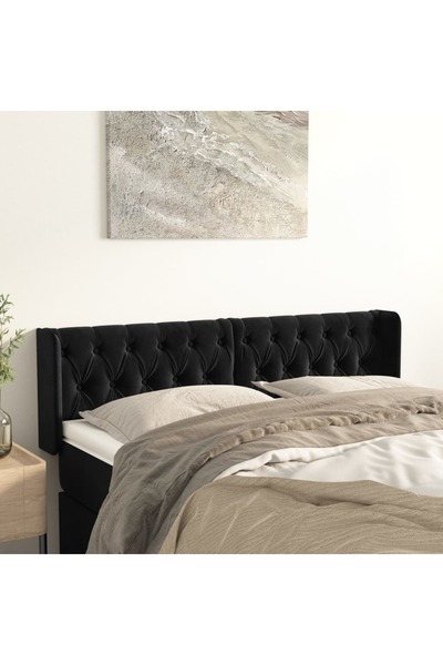 Concept Tăblie de pat cu aripioare negru 163x16x78/88 cm catifea